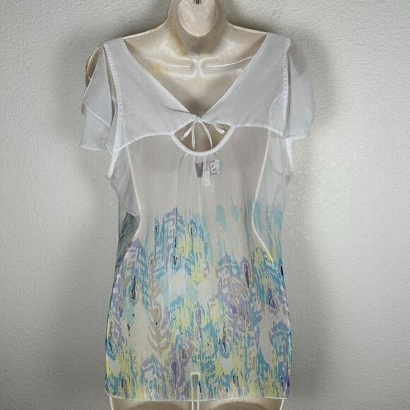 So Womens XL sheer cap sleeve tie top Romantic Bohemian Coquette Fairy - Picture 6 of 8